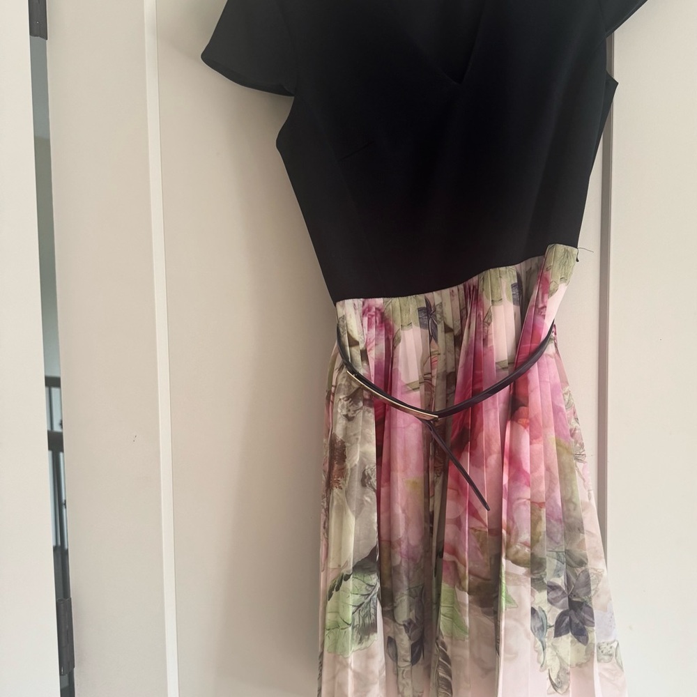 Ted Baker Black and Pink Floral Midi Dress